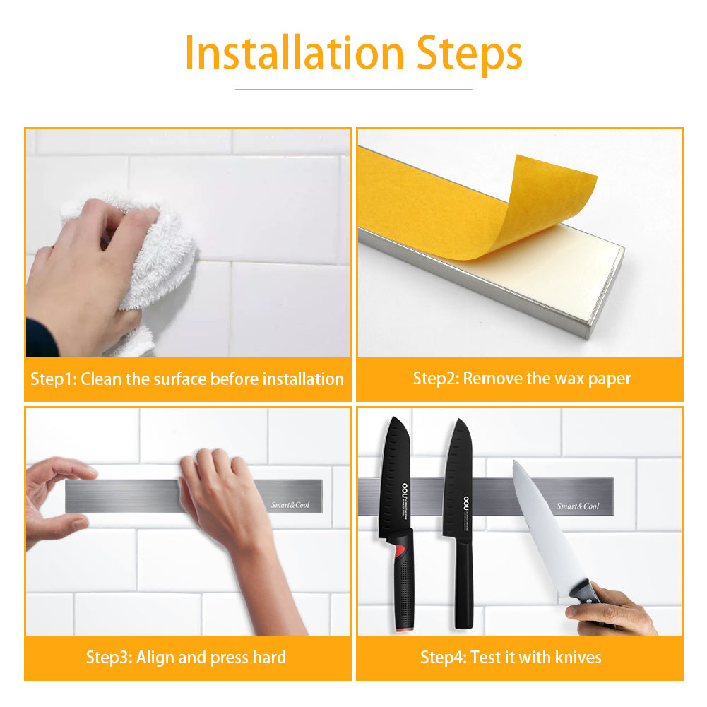SMART&COOL 12 Inch Self-adhesive Magnetic Knife Holder, Magnetic Knife Strip for Wall Mounting, no Drilling (Stainless Steel-12 in)