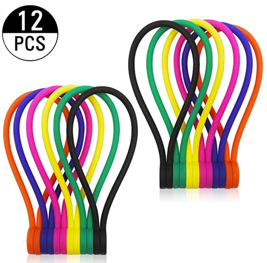 SC-M0001-A: Smart&Cool (L 7.16''  20 per Pack) Reusable Silicone Strong Magnetic Cable Ties/Magnetic Twist Ties for Bundling and Organizing, Holding Stuff, Book Markers, Fridge Magnets, or Just for Fun, 10 Colors